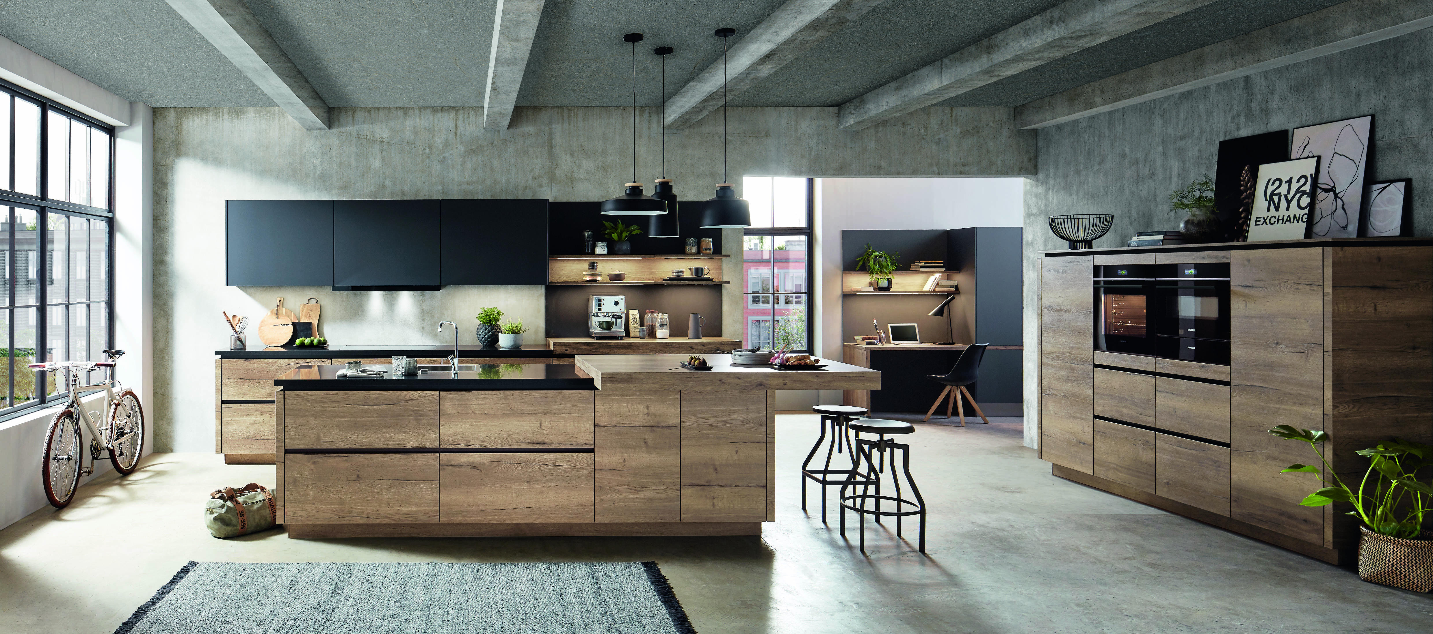 Cuisine bois naturel et noir mat avec électroménager intégré.jpg Cuisine bois naturel et noir mat avec électroménager intégré.jpg