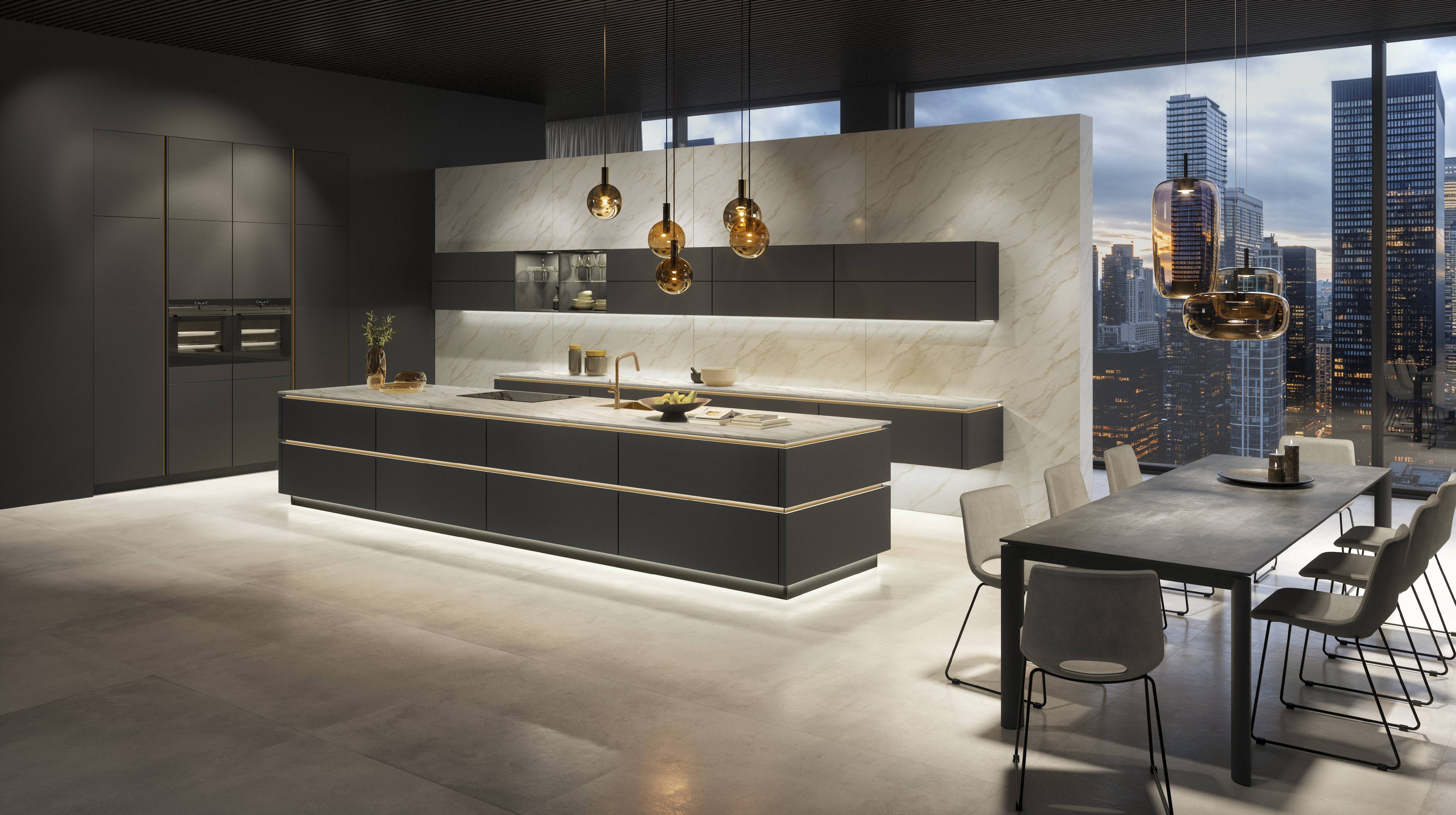 Cuisine noire mate avec plan en marbre blanc et îlot.jpg Cuisine noire mate avec plan en marbre blanc et îlot.jpg